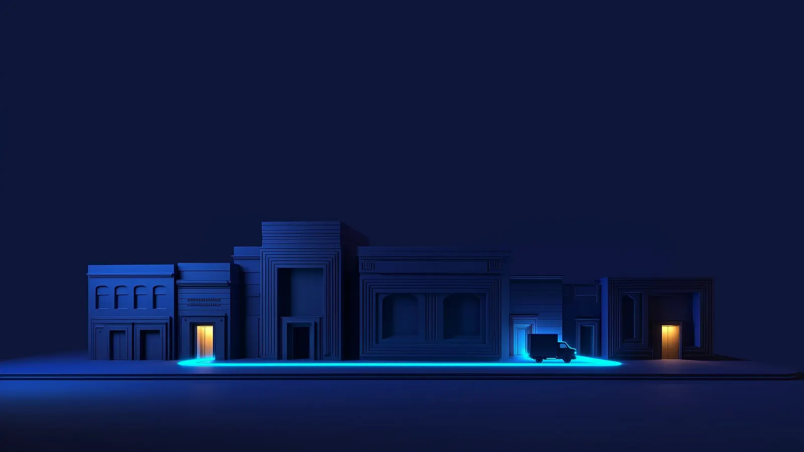 Delivery routes connecting a truck to storefront doorways